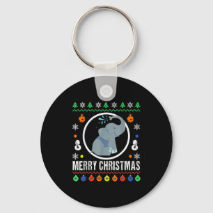 Merry Christmas Elephant Ugly Sweater Xmas Knit Key Ring