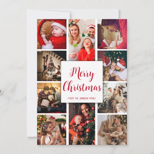 Merry Christmas eleven photos calligraphy text  Holiday Card (Front)