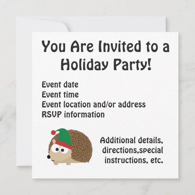 Merry Christmas! Elf Hedgehog scene Invitation (Back)