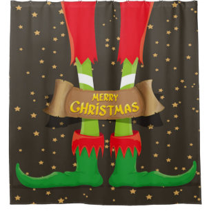 Merry Christmas Elf Legs Shower Curtain