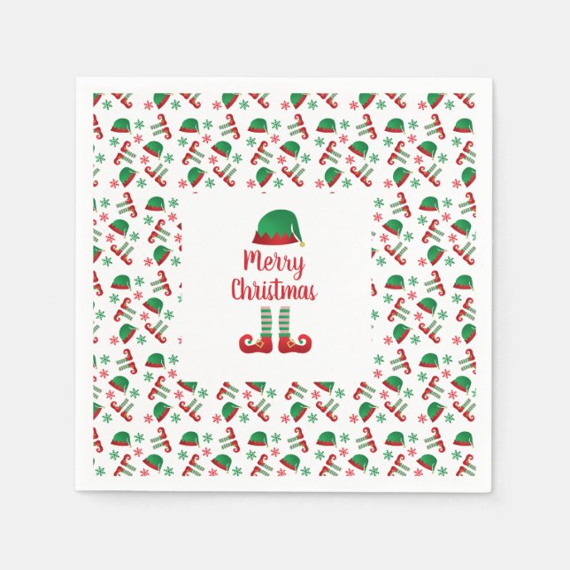 Merry Christmas Elf Outfit Pattern Red Green Napkin (Front)