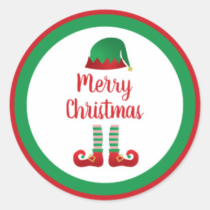 Merry Christmas Elf Outfit Red Typography Classic Round Sticker