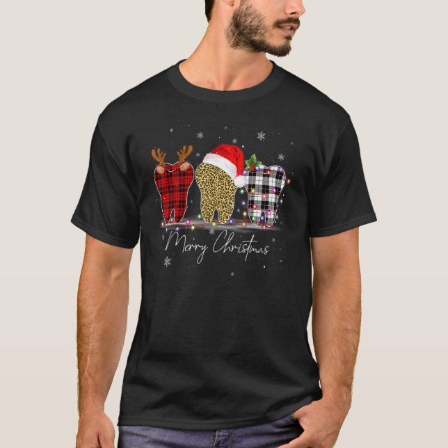 Merry Christmas Elf Teeth Santa Reindeer Leopard P T-Shirt (Front)