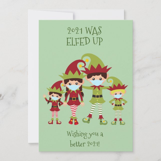 Merry Christmas Elfed Up Family Face Mask Holiday Card (Front)
