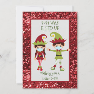 Merry Christmas Elfed Up Funny Face Mask 2021 Holiday Card