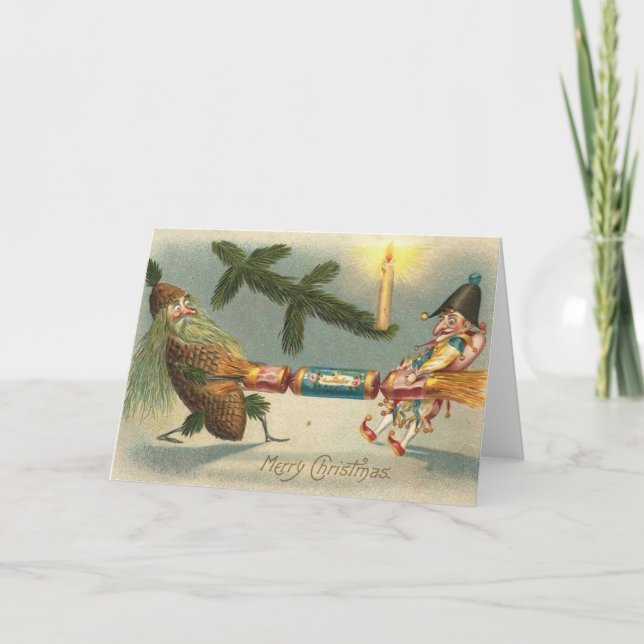 Merry Christmas Elves Playing Holiday Card (Front)