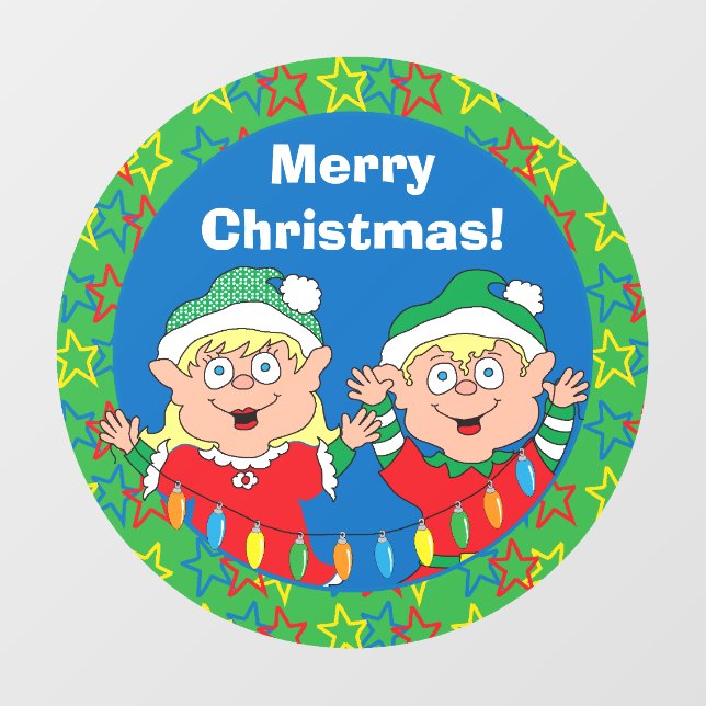 Merry Christmas Elves Round Window Cling (Sheet)