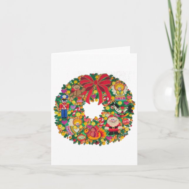 Merry Christmas Embroidered Wreath Card (Front)