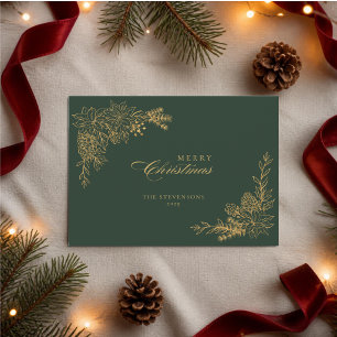 Merry Christmas Emerald Green Faux Gold Non Photo Holiday Card