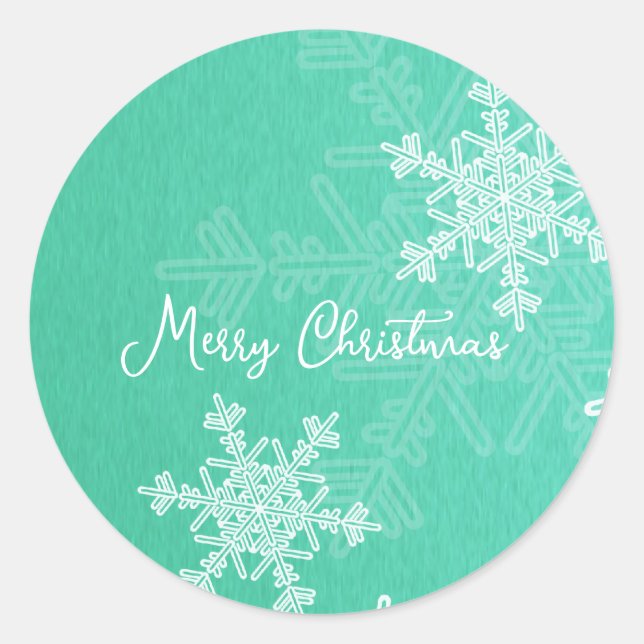 Merry Christmas Emerald Snowflake Minimalist  Classic Round Sticker (Front)