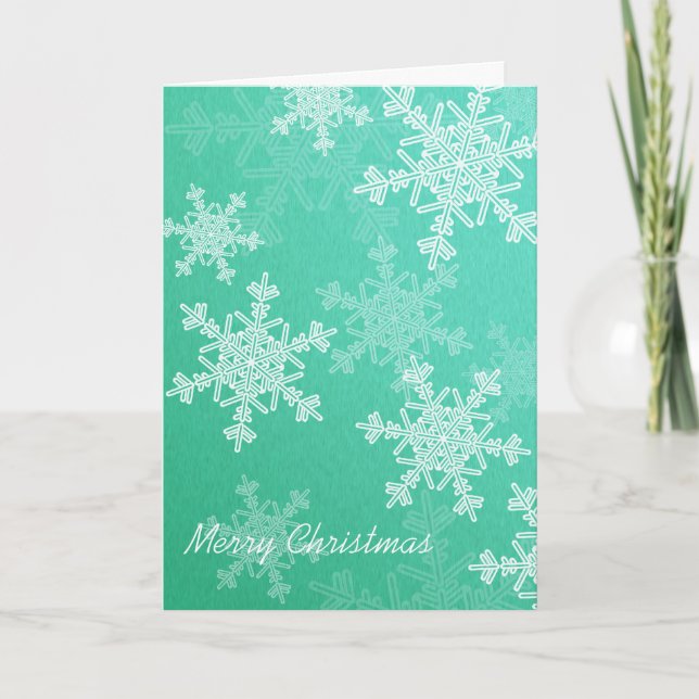 Merry Christmas Emerald White Snowflake Minimalist Holiday Card (Front)