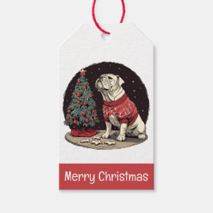 Merry Christmas English Bulldog Christmas Tree Gift Tags