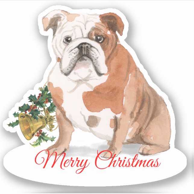 Merry Christmas English Bulldog Custom-Cut Vinyl (Front)