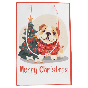 Merry Christmas English Bulldog Holiday Sweater Medium Gift Bag