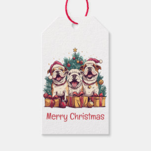 Merry Christmas English Bulldog Santa Hats Gift Tags