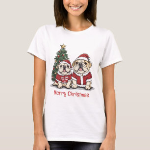 Merry Christmas English Bulldog Santa Hats T-Shirt