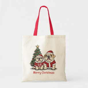 Merry Christmas English Bulldog Santa Hats Tote Bag
