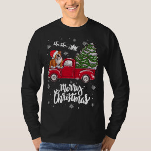 Merry Christmas English Bulldog Santa Red Truck Xm T-Shirt