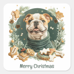 Merry Christmas English Bulldog Square Sticker