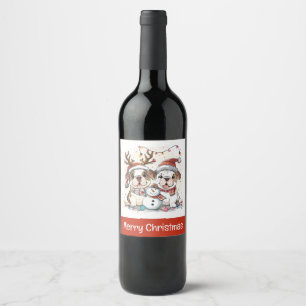 Merry Christmas English Bulldogs Wine Label