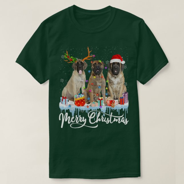 Merry Christmas English Mastiff Santa Light Reinde T-Shirt (Design Front)