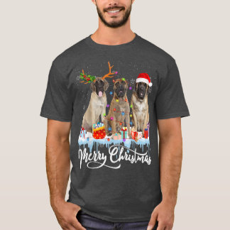 Merry Christmas English Mastiff Santa Light Reinde T-Shirt