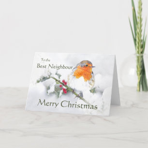 Merry Christmas English Robin Best Neighbour Bird Holiday Card