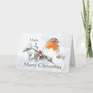 Merry Christmas English Robin Mom Garden Bird Holiday Card