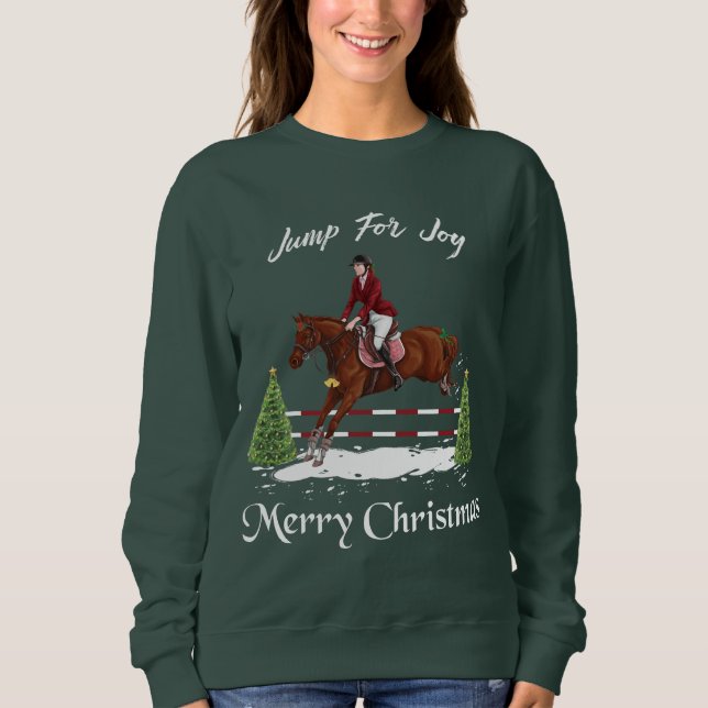 Merry Christmas, Equestrian English Jumping Horse Sweatshirt (Front)