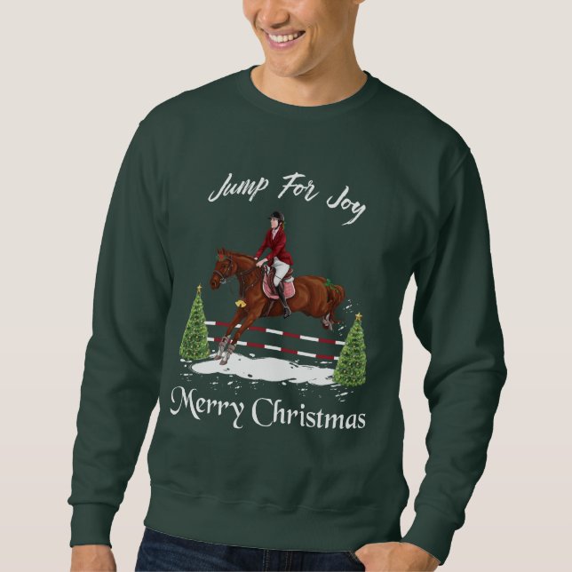 Merry Christmas, Equestrian English Jumping Horse Sweatshirt (Front)