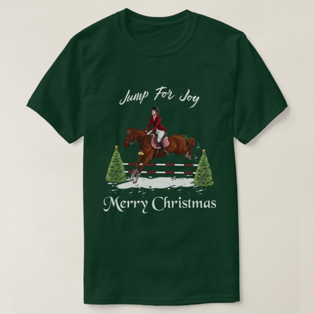 Merry Christmas, Equestrian English Jumping Horse T-Shirt (Design Front)