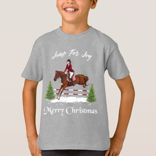 Merry Christmas, Equestrian English Jumping Horse T-Shirt (Front)