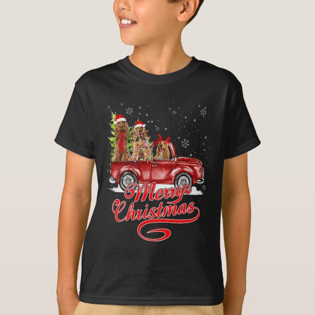 Merry Christmas Er Spaniel Dogs Santa Reindeer Red T-Shirt (Front)