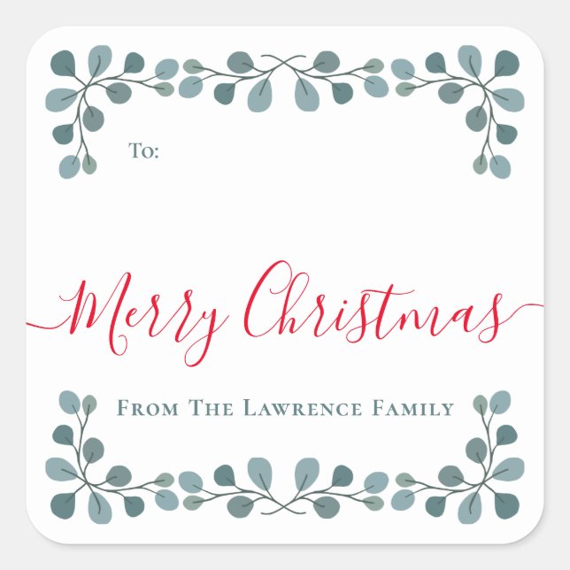 Merry Christmas Eucalyptus Leaves Holiday Gift Tag (Front)