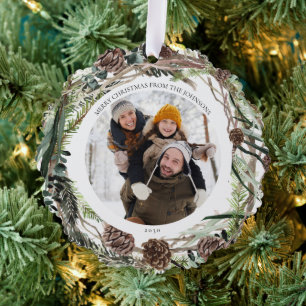 Merry Christmas Eucalyptus Winter Photo Wreath Tree Decoration Card