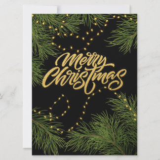 Merry Christmas Evergreen Branches and Lights Card