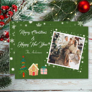 Merry Christmas Evergreen Family Photo  Holiday Card