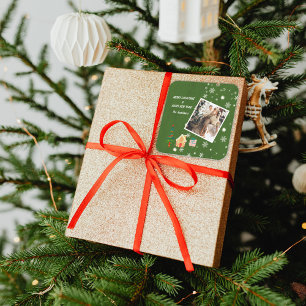 Merry Christmas Evergreen Family Photo  Square Sticker