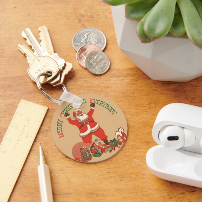 Merry Christmas Everybody! Vintage Santa Claus Key Ring (Desk)