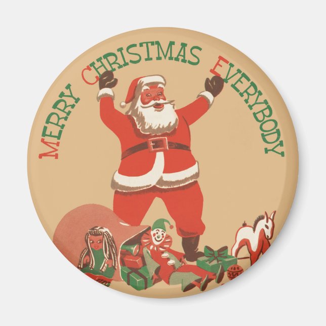 Merry Christmas Everybody! Vintage Santa Claus Magnet (Front)