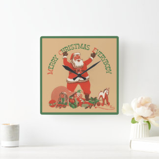 Merry Christmas Everybody! Vintage Santa Claus Square Wall Clock