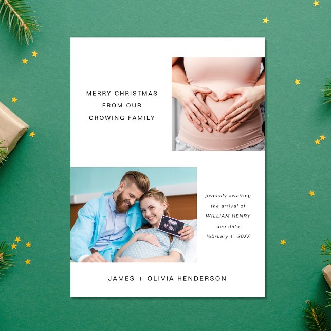 Merry Christmas Expecting Growing Family Photo Holiday Postcard (A beautiful + unique way to introduce family and friends to your growing family this holiday season)