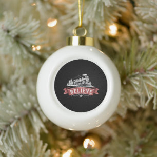 Merry Christmas Express North Pole Xmas Santa Ceramic Ball Christmas Ornament