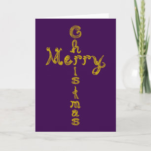 Merry Christmas Fabric Font Gold Cross Card