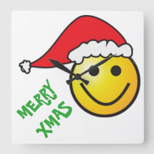 MERRY CHRISTMAS FACE SANTA SQUARE WALL CLOCK