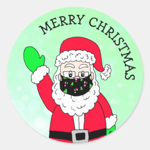Merry Christmas Facemasked Santa Claus Classic Round Sticker