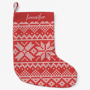 Merry Christmas Fair Isle Red & White Small Christmas Stocking