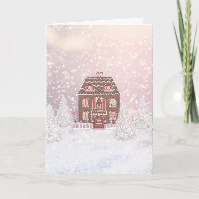 Merry Christmas Fairytale Ginger Bread House Holiday Card (Front)