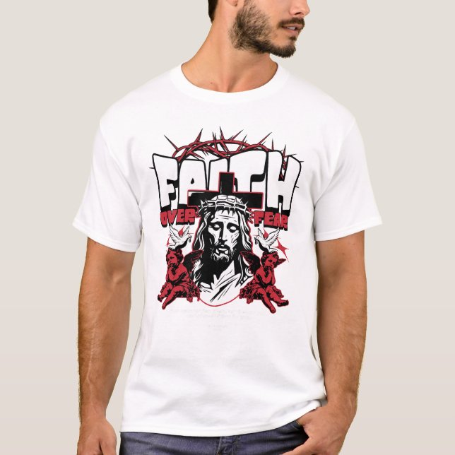 ✝️ Merry Christmas Faith Over Fear Jesus Religious T-Shirt (Front)
