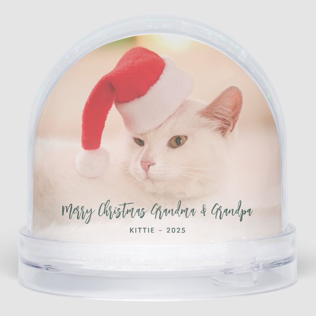 Merry Christmas Family and Cat Photos Grandparents Snowglobe (Back)